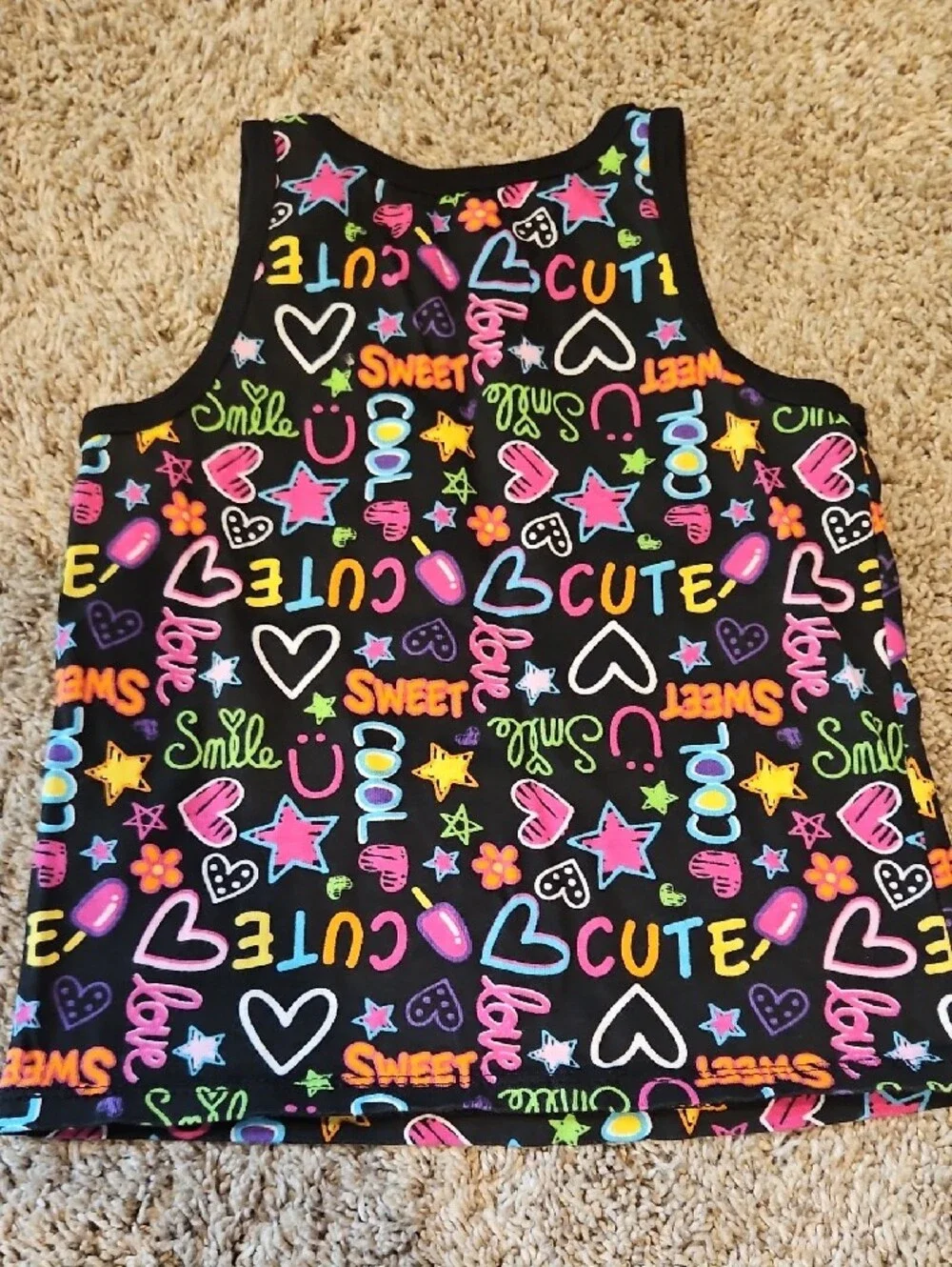 Garanimals Black Tank Top with Neon Graphic Words & Icons
